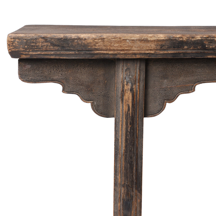 Corner Detail From Antique Elm Chinese Spring Bench From Shanxi Province | Indigo Antiques  