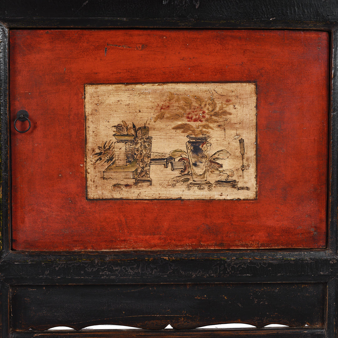 Door Detail From Antique Chinese Painted Gansu Grain Store Sideboard
