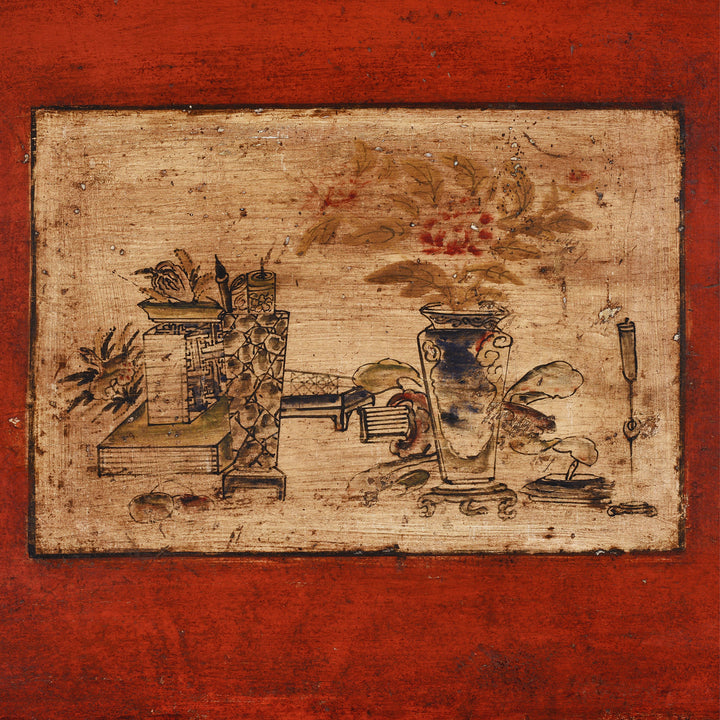 Artwork Detail From Antique Chinese Painted Gansu Grain Store Sideboard