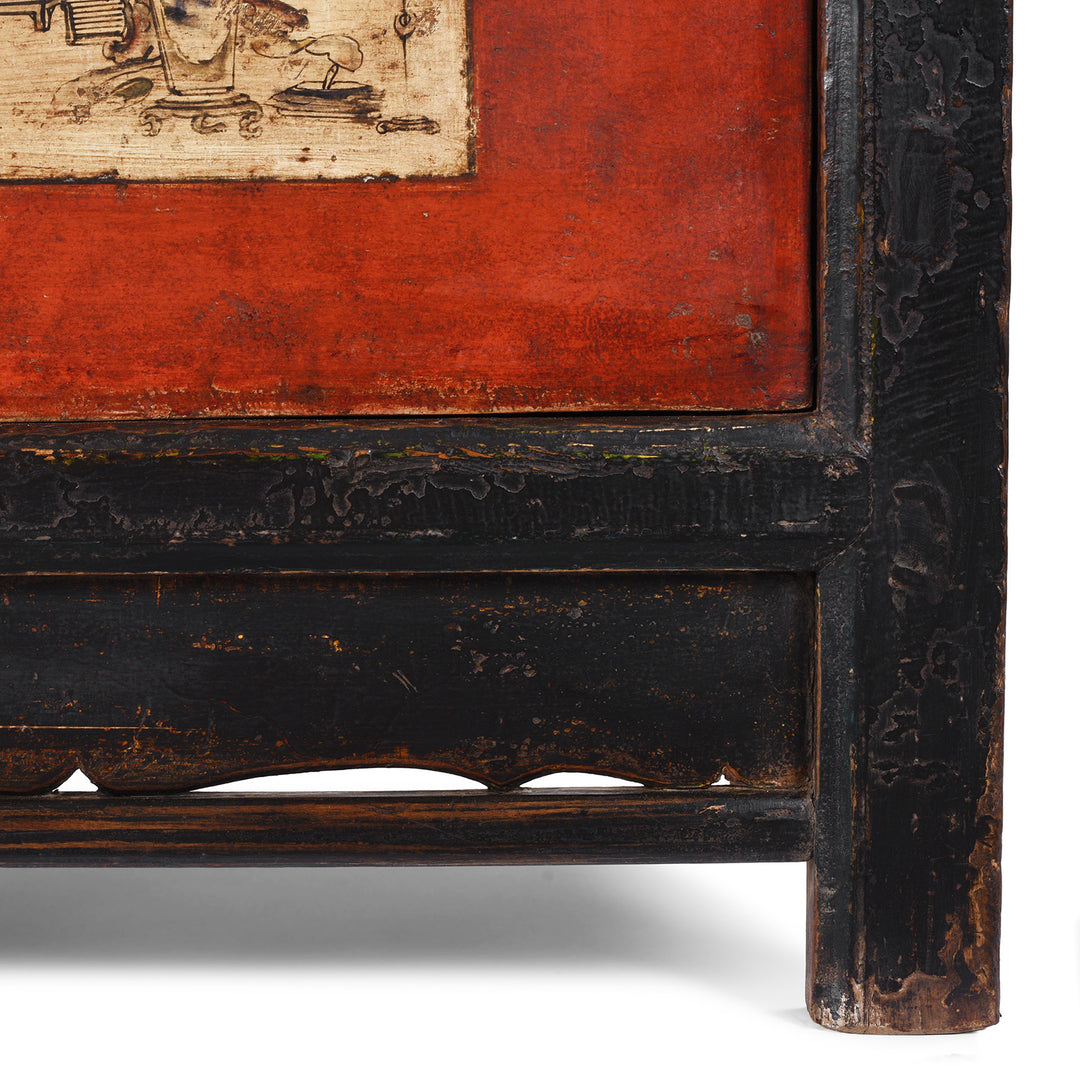 Leg Detail From Antique Chinese Painted Gansu Grain Store Sideboard