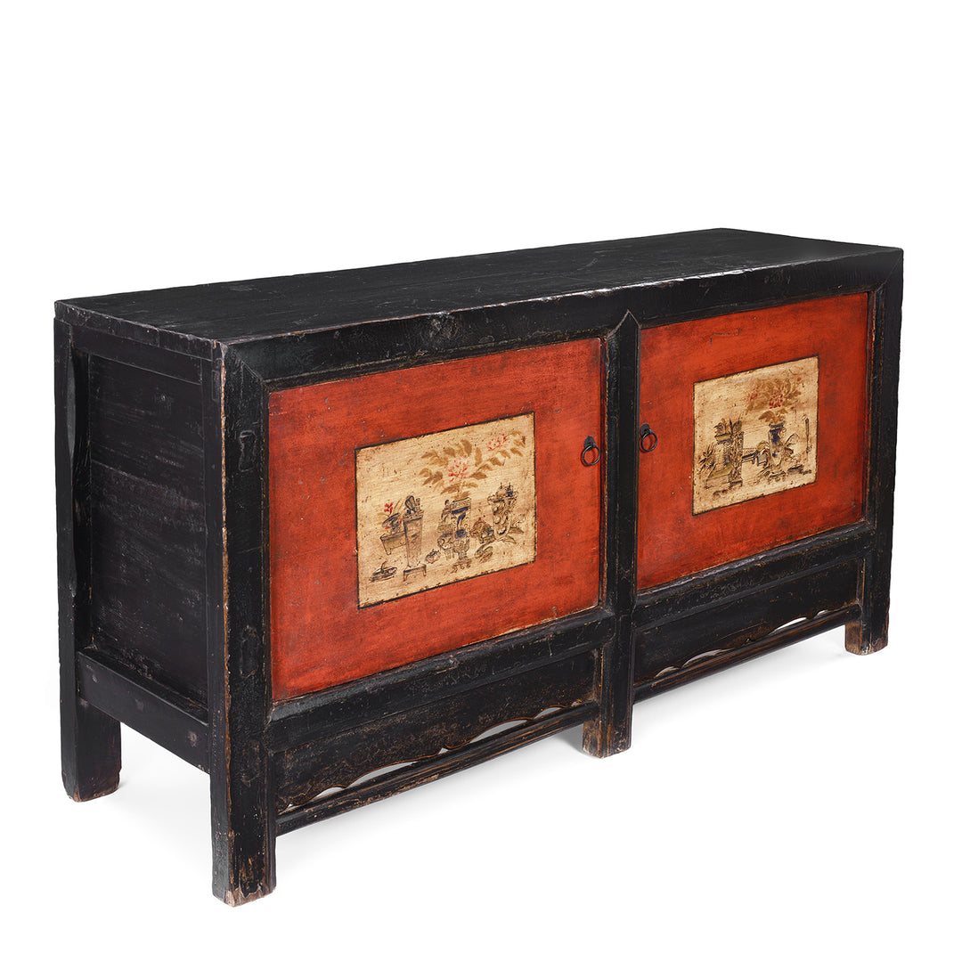 Angled View Of Antique Chinese Painted Gansu Grain Store Sideboard