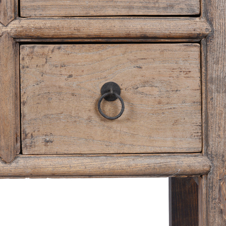 Drawer Detail From 19th Century Shanxi Elm Console Table With Four Drawers And Original Ring Pull Handles | Indigo Antiques