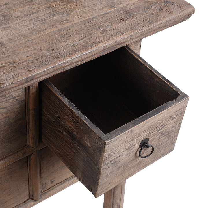 Drawer Detail From 19th Century Shanxi Elm Console Table With Four Drawers And Original Ring Pull Handles | Indigo Antiques