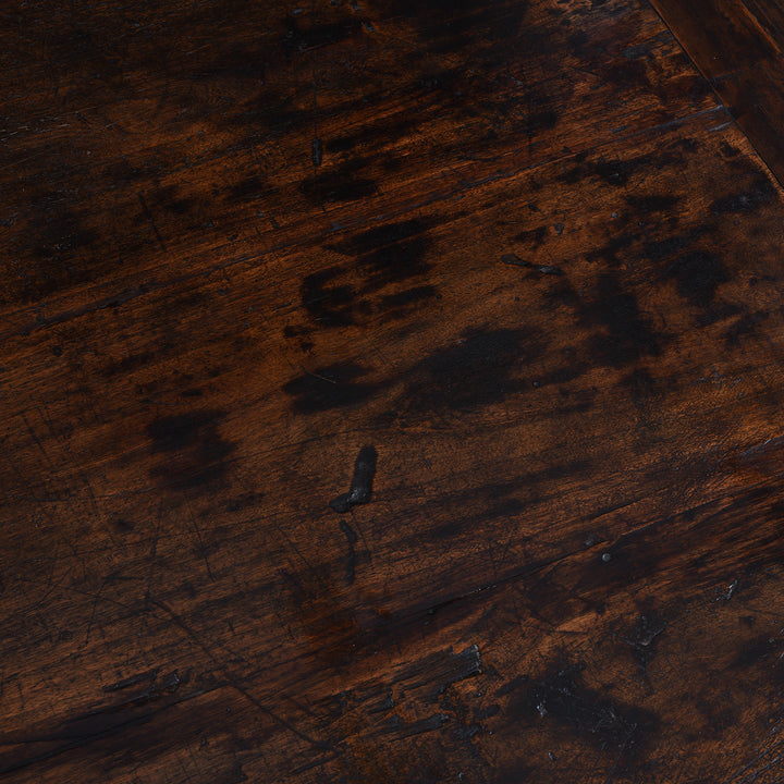 Surface Detail From Old Chinese Elm Painters Table With Dark Worn Lacquer And Rich Patina Adapted As Coffee Table