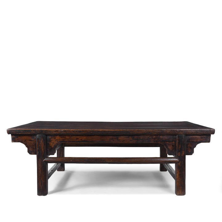 Old Chinese Elm Painters Table With Dark Worn Lacquer And Rich Patina Adapted As Coffee Table