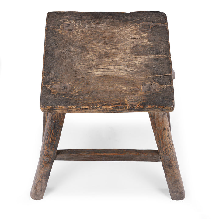Top Down View Of Angled View Of Antique Chinese Rustic Farmhouse Stool | Indigo Antiques 