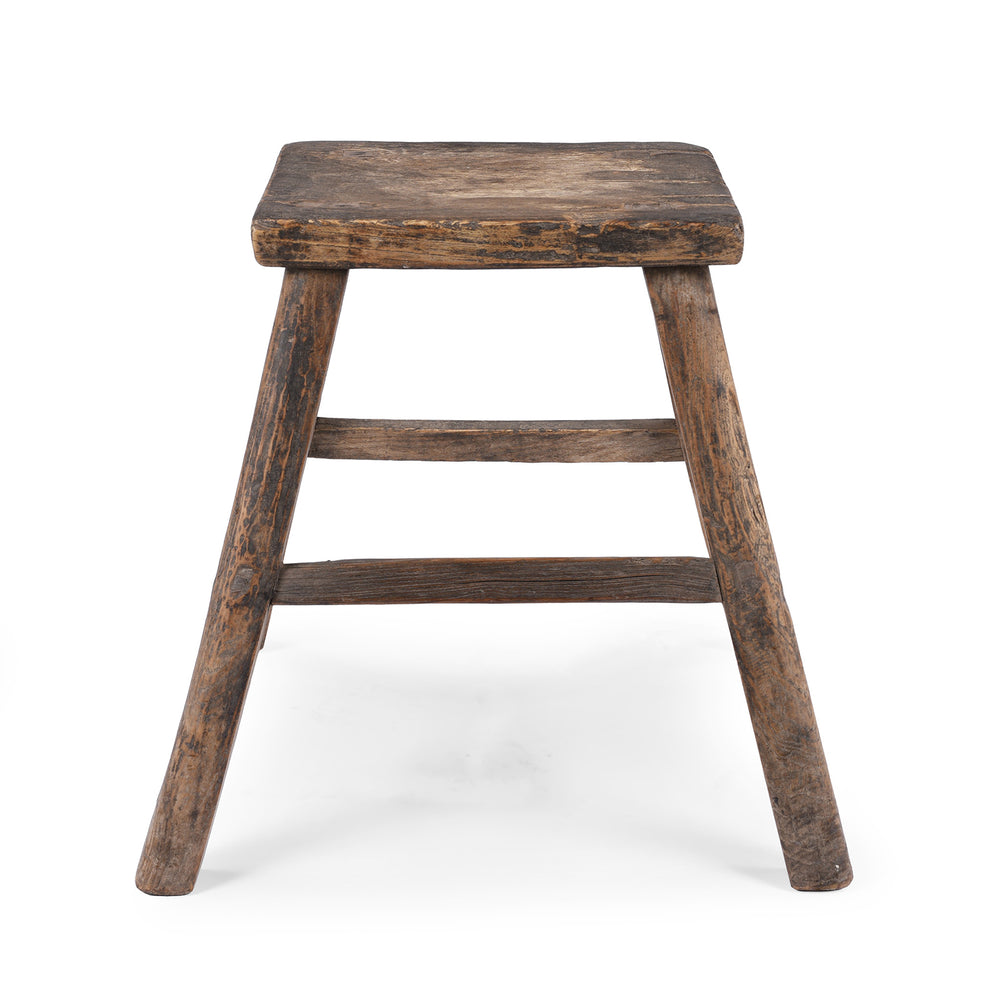 Angled View Of Antique Chinese Rustic Farmhouse Stool | Indigo Antiques 