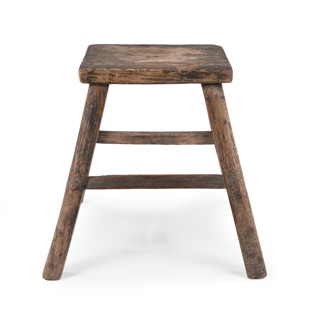 Angled View Of Antique Chinese Rustic Farmhouse Stool | Indigo Antiques 