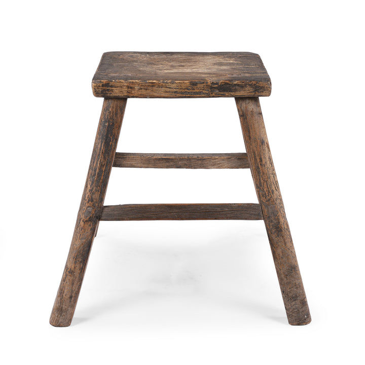 Angled View Of Antique Chinese Rustic Farmhouse Stool | Indigo Antiques 
