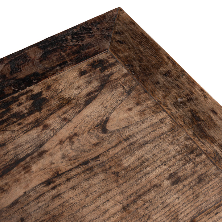 Detail From Surface Of Antique 5 Drawer Elm Coffer Table From Shanxi With Worn Black Lacquer