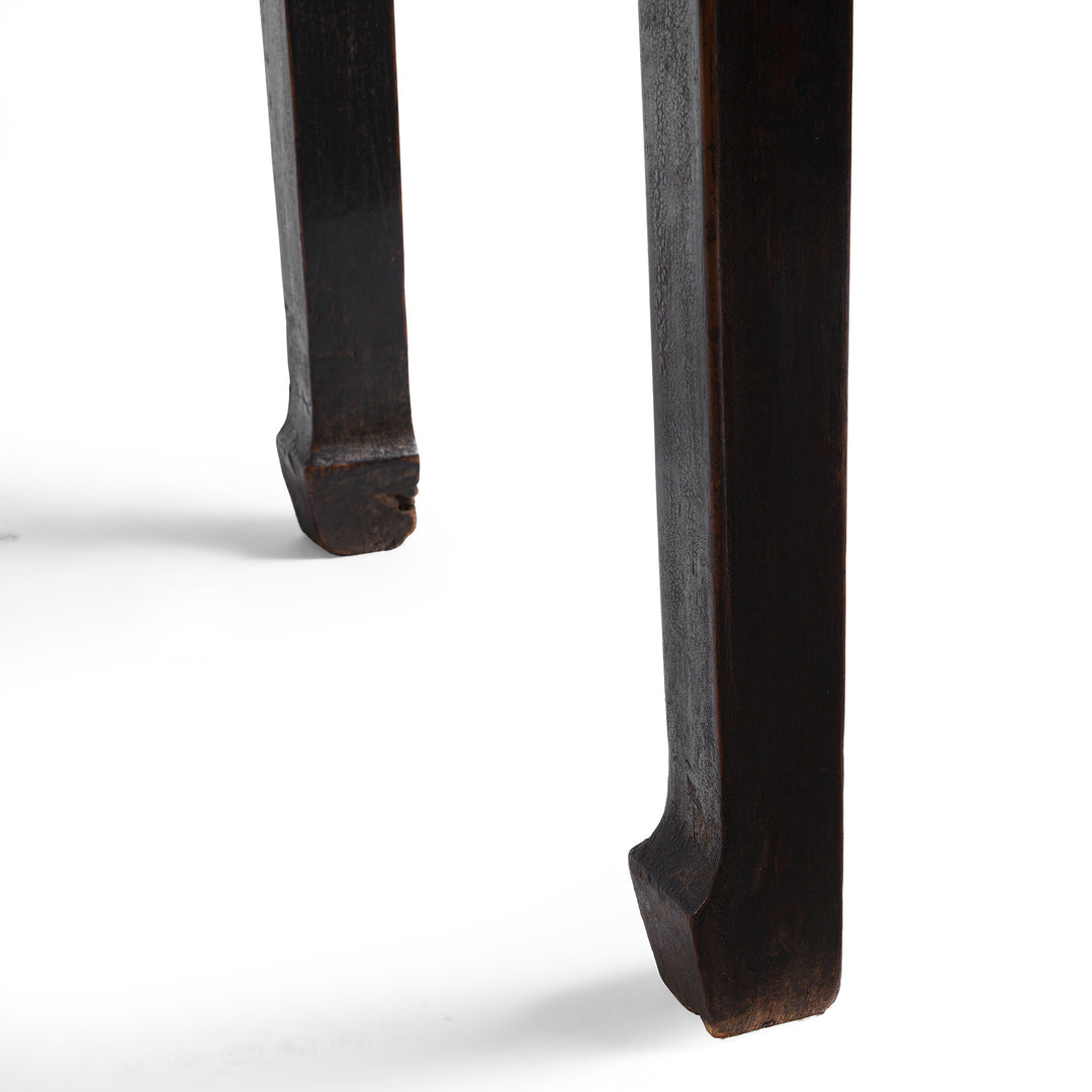 Leg Detail From Chinese Black Lacquer Three Drawer Kneehole Desk With 3 Drawers And Metal Ring Pull Handles