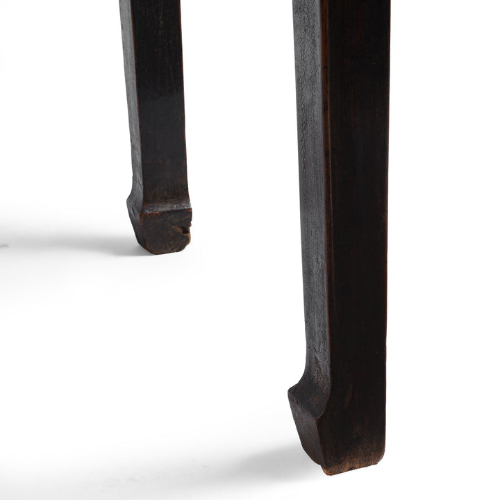 Leg Detail From Chinese Black Lacquer Three Drawer Kneehole Desk With 3 Drawers And Metal Ring Pull Handles