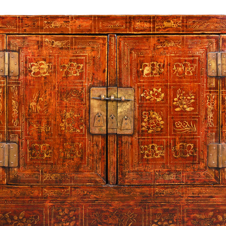Red Lacquer Chinese Sideboard From Dongbei - Ca 1920