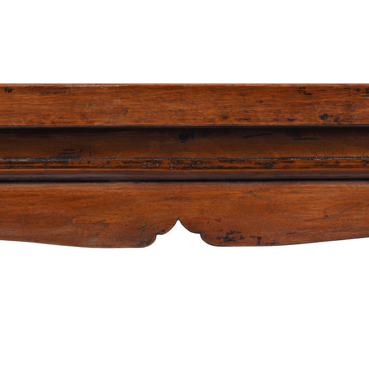 Carving Detail From 19th Century Chinese Walnut Coffee Table From Gansu Province With Shaped Apron And Rich Aged Patina