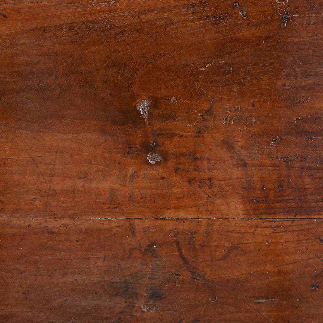 Surface Detail From 19th Century Chinese Walnut Coffee Table From Gansu Province With Shaped Apron And Rich Aged Patina