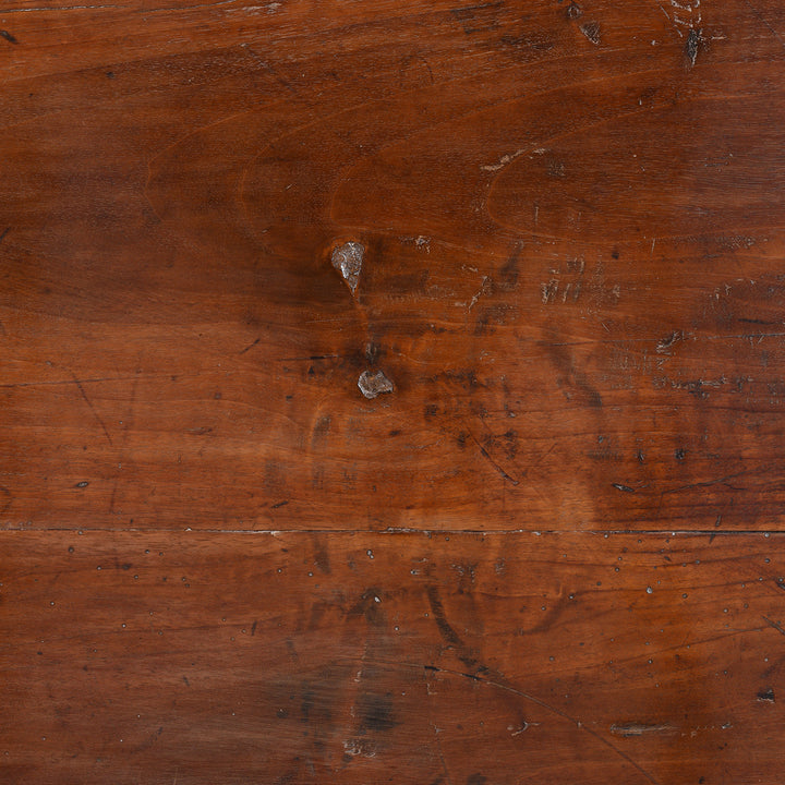 Surface Detail From 19th Century Chinese Walnut Coffee Table From Gansu Province With Shaped Apron And Rich Aged Patina