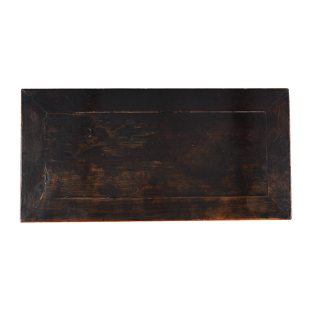 Top Down View Of Antique Chinese Black Lacquer 3 Drawer Console Table | Indigo Antiques