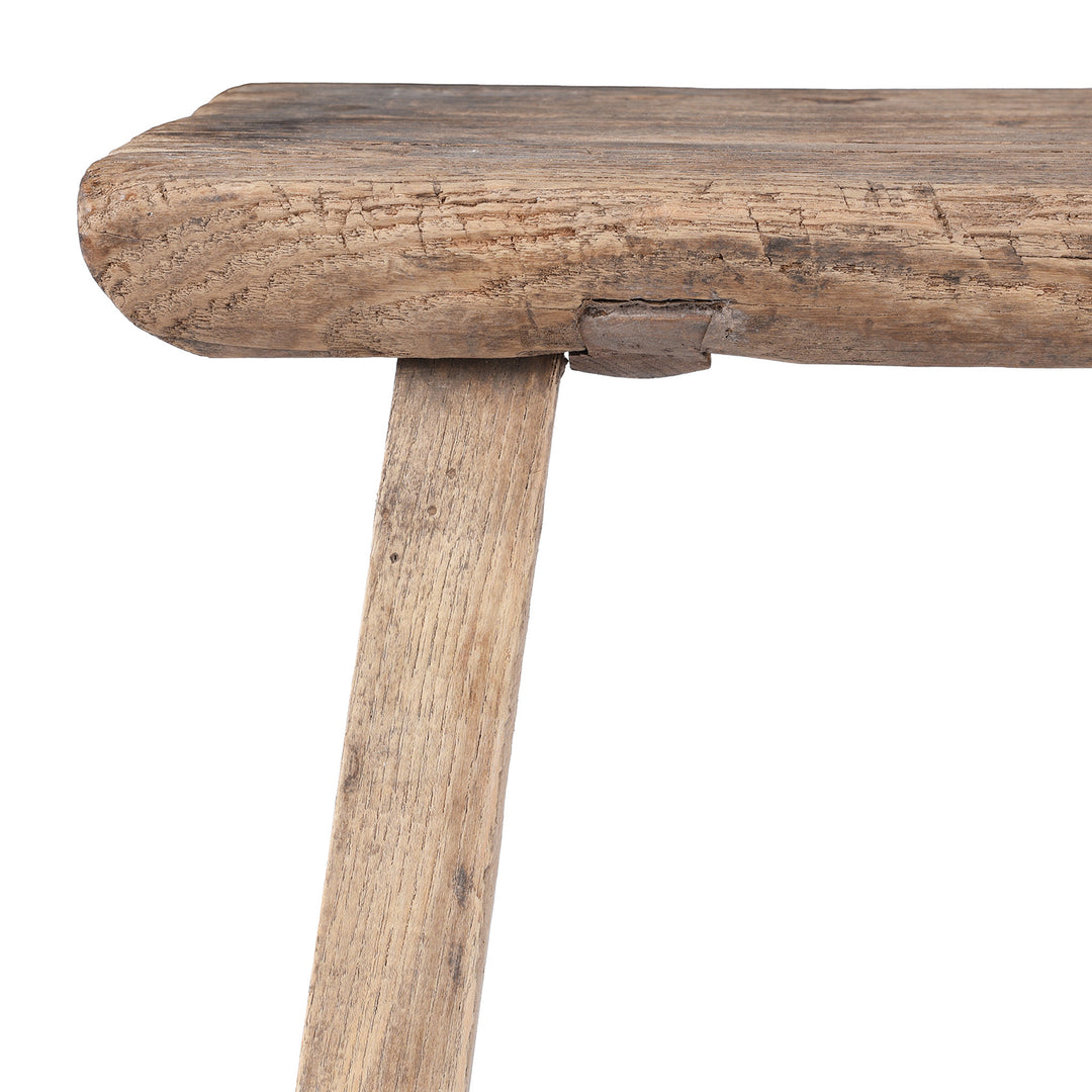 Corner Detail From Antique Chinese Elm Saddle Stool From Shanxi | Indigo Antiques