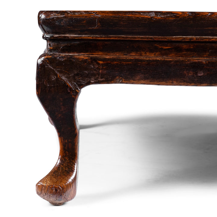 Leg Detail From 19th Century Chinese Shanxi Elm And Catalpa Coffee Table With Rich Dark Patina And Cabriole Legs