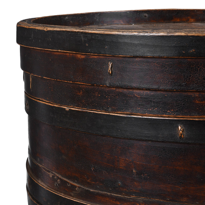 Detail From Antique 19th Century Painted Willow Hat Box From Shanxi With Chinese Characters And Removable Lid | Indigo Antiques