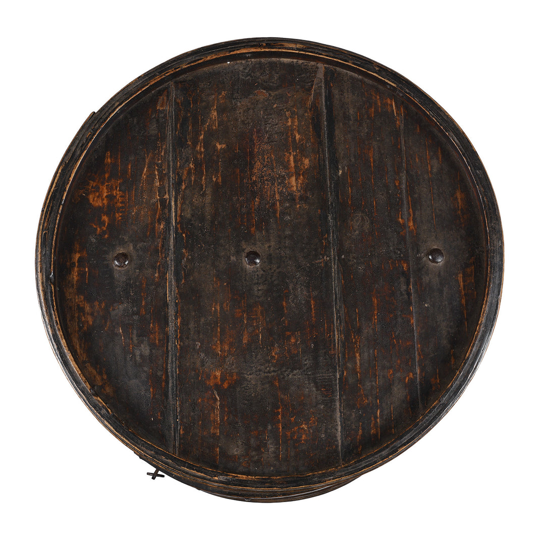 Top Down View Of Antique 19th Century Painted Willow Hat Box From Shanxi With Chinese Characters And Removable Lid | Indigo Antiques