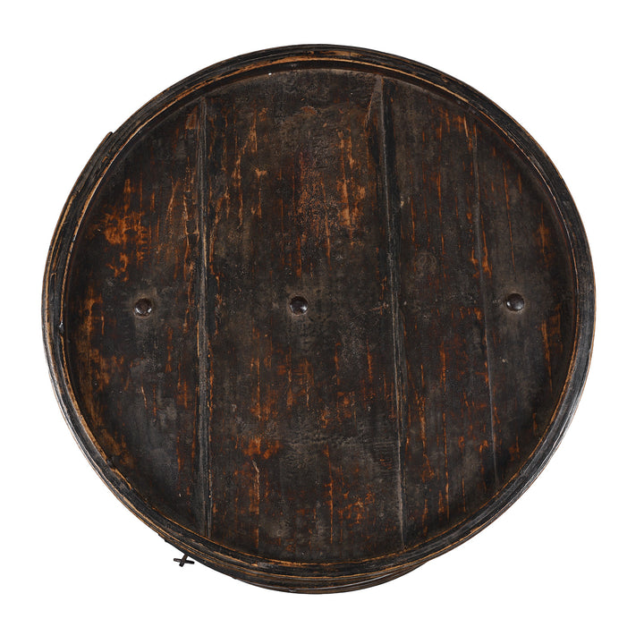 Top Down View Of Antique 19th Century Painted Willow Hat Box From Shanxi With Chinese Characters And Removable Lid | Indigo Antiques