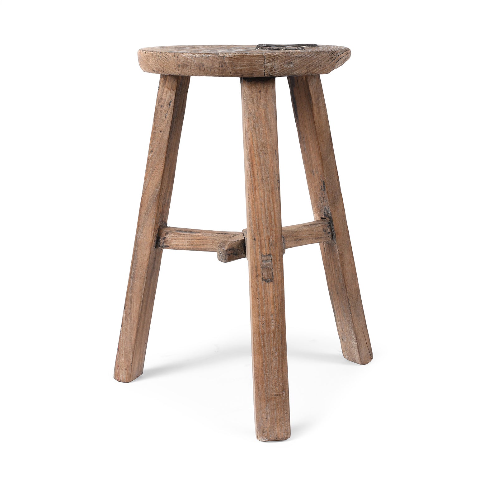 Wooden stool with a round seat on a white background