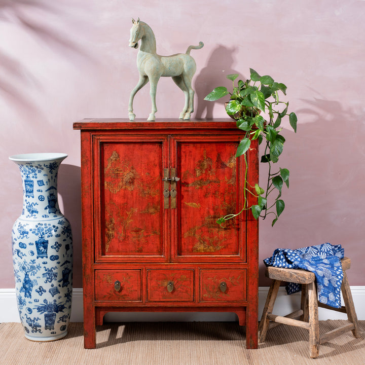 Antique Gilt Red Lacquer Side Cabinet From Shanxi | Indigo Antiques