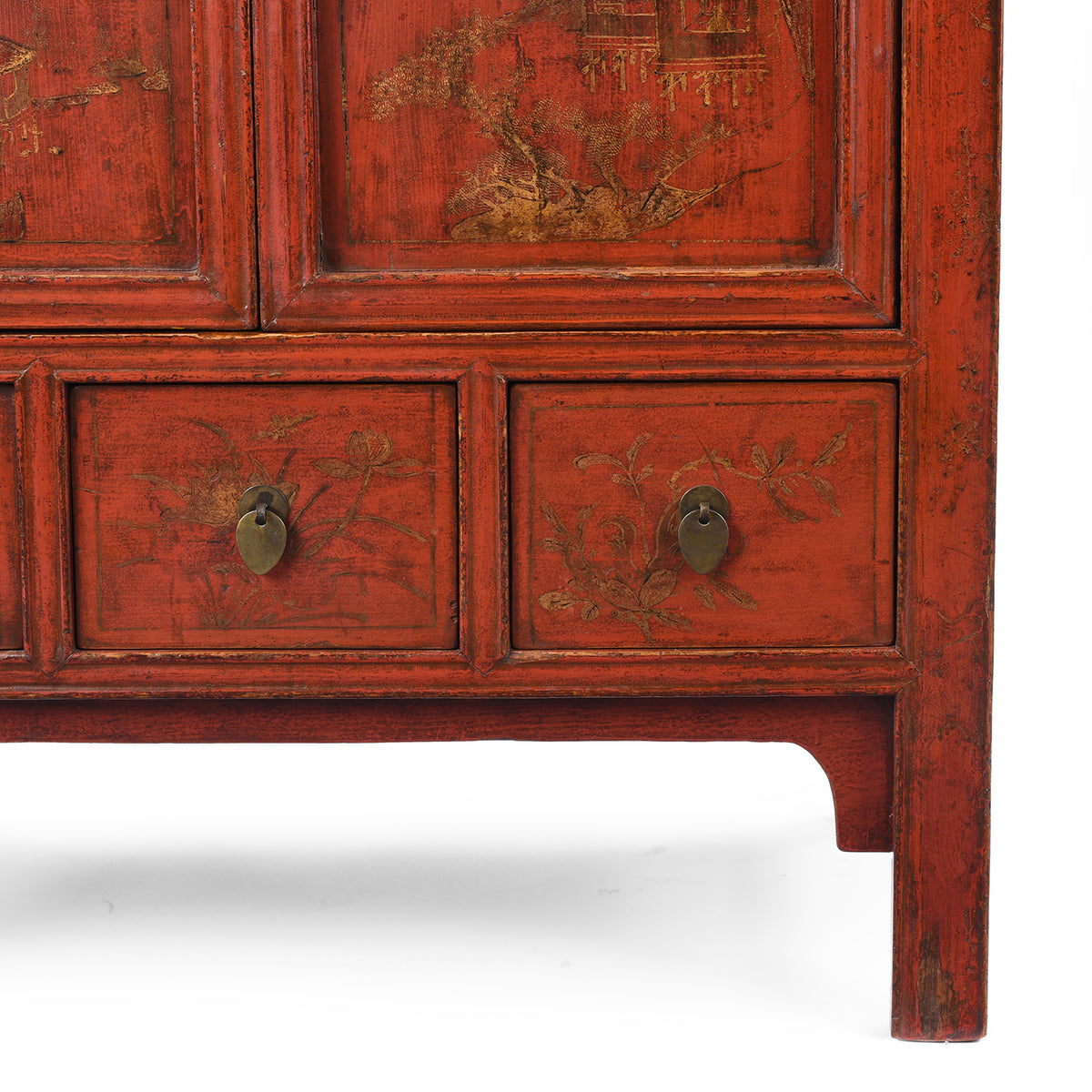 Leg Detail From Antique Gilt Red Lacquer Side Cabinet From Shanxi | Indigo Antiques