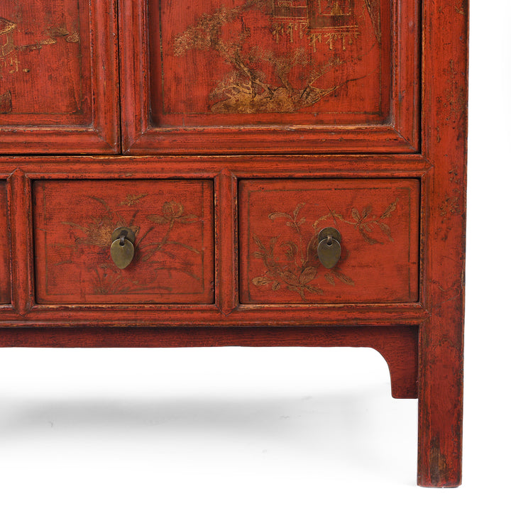 Leg Detail From Antique Gilt Red Lacquer Side Cabinet From Shanxi | Indigo Antiques