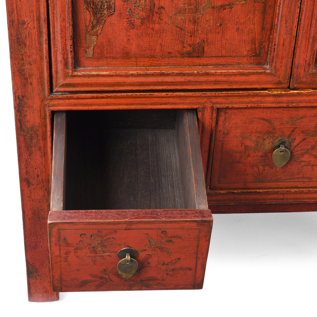 Drawer Detail From Antique Gilt Red Lacquer Side Cabinet From Shanxi | Indigo Antiques