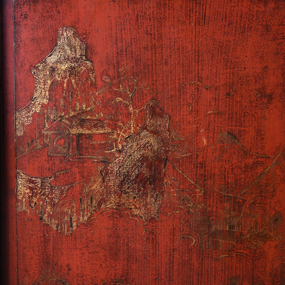 Gilt Artwork Detail From Antique Gilt Red Lacquer Side Cabinet From Shanxi | Indigo Antiques