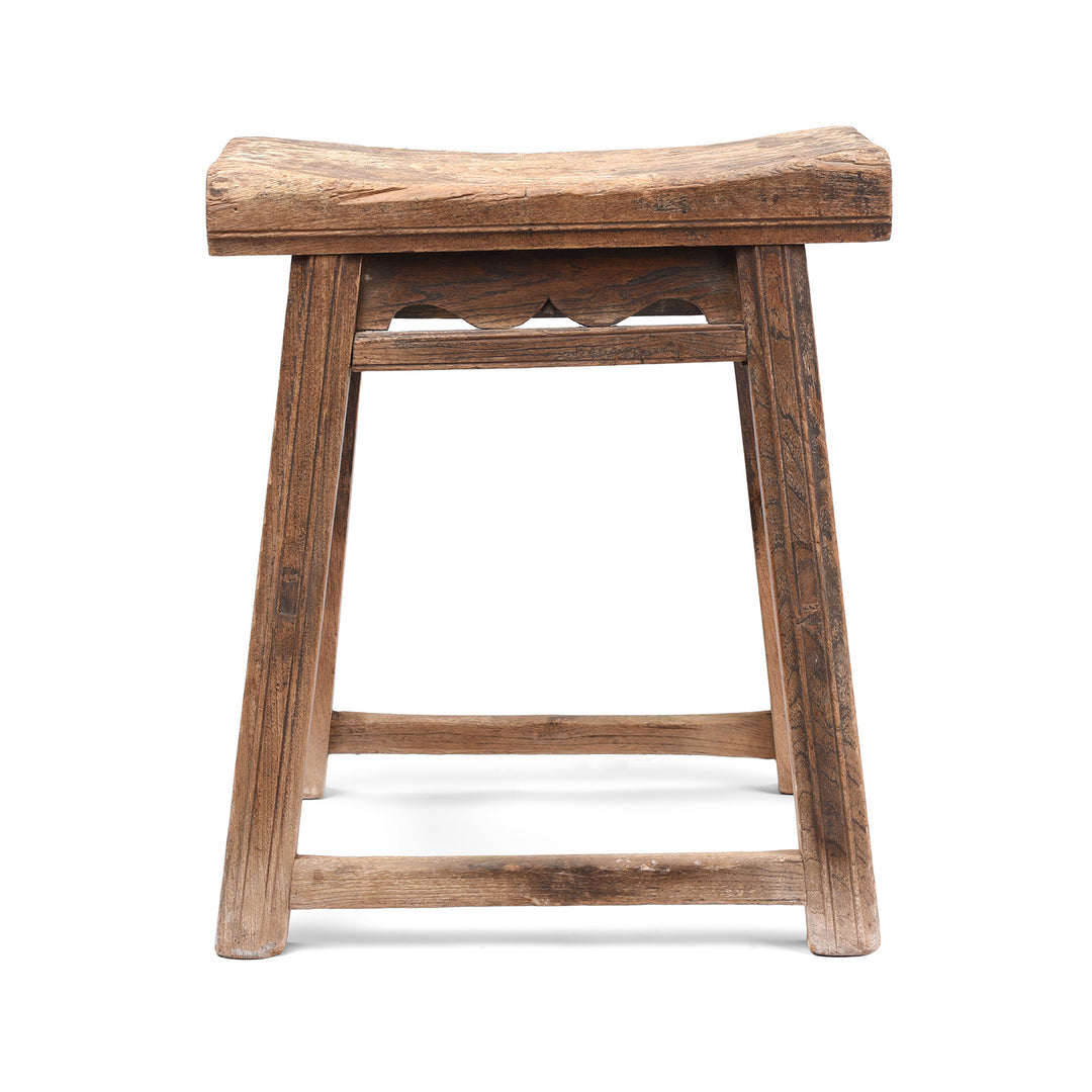 Antique Rustic Chinese Farmhouse Elm Stool | Indigo Antiques 