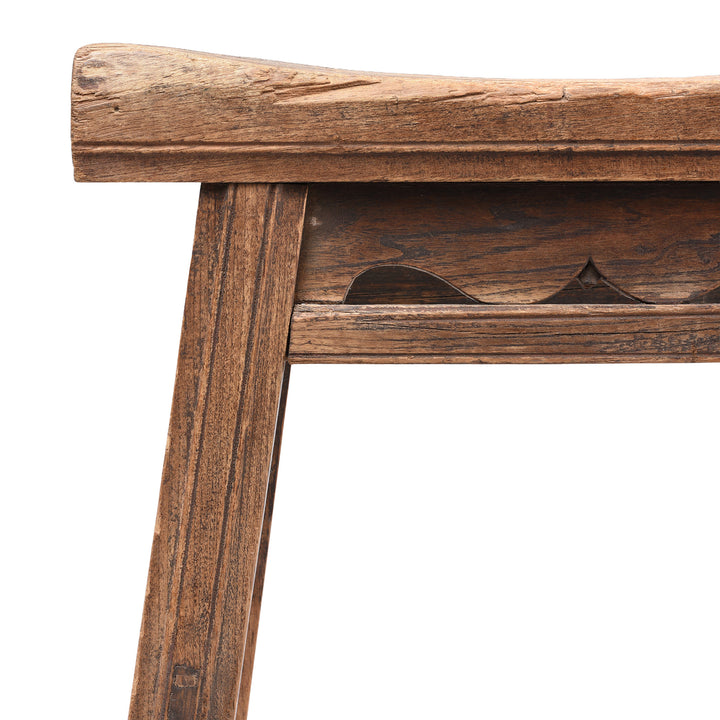 Corner Detail From Antique Rustic Chinese Farmhouse Elm Stool | Indigo Antiques 