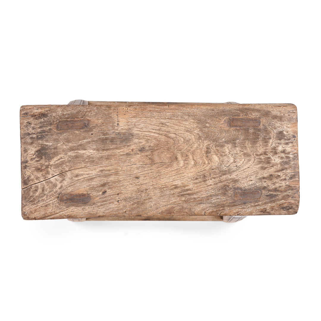 Top Down VIew Of Antique Rustic Chinese Farmhouse Elm Stool | Indigo Antiques 