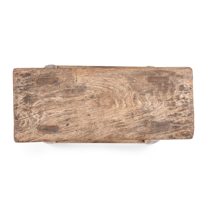 Top Down VIew Of Antique Rustic Chinese Farmhouse Elm Stool | Indigo Antiques 