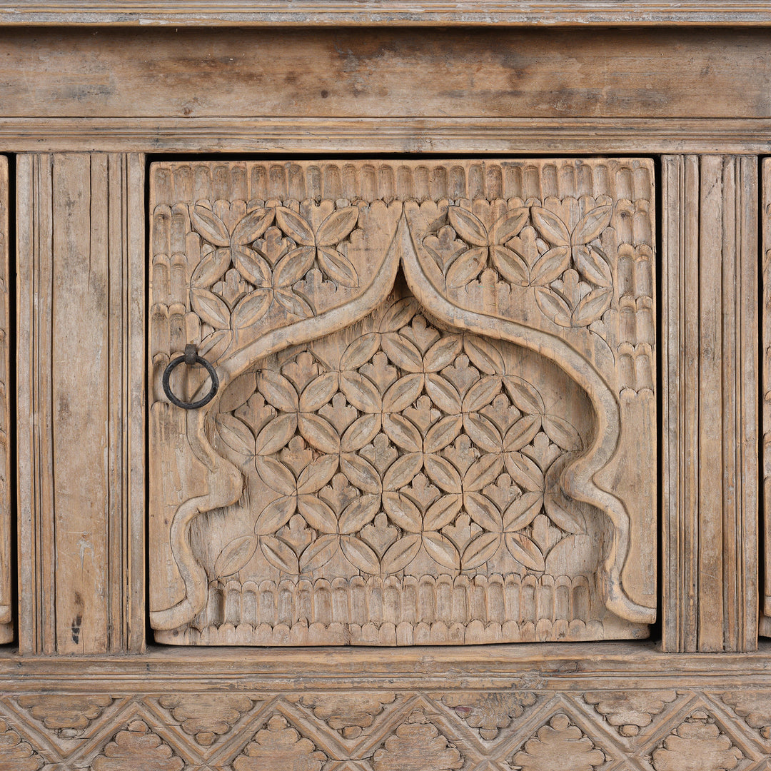 Door Panel Mughal Arch Carving Detail From Bleached Hardwood Sideboard From Xinjiang China With Intricately Carved Moorish Arch Panels Converted From Antique Daybed Late 19Th Century