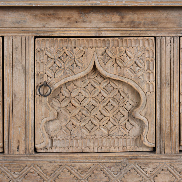 Door Panel Mughal Arch Carving Detail From Bleached Hardwood Sideboard From Xinjiang China With Intricately Carved Moorish Arch Panels Converted From Antique Daybed Late 19Th Century
