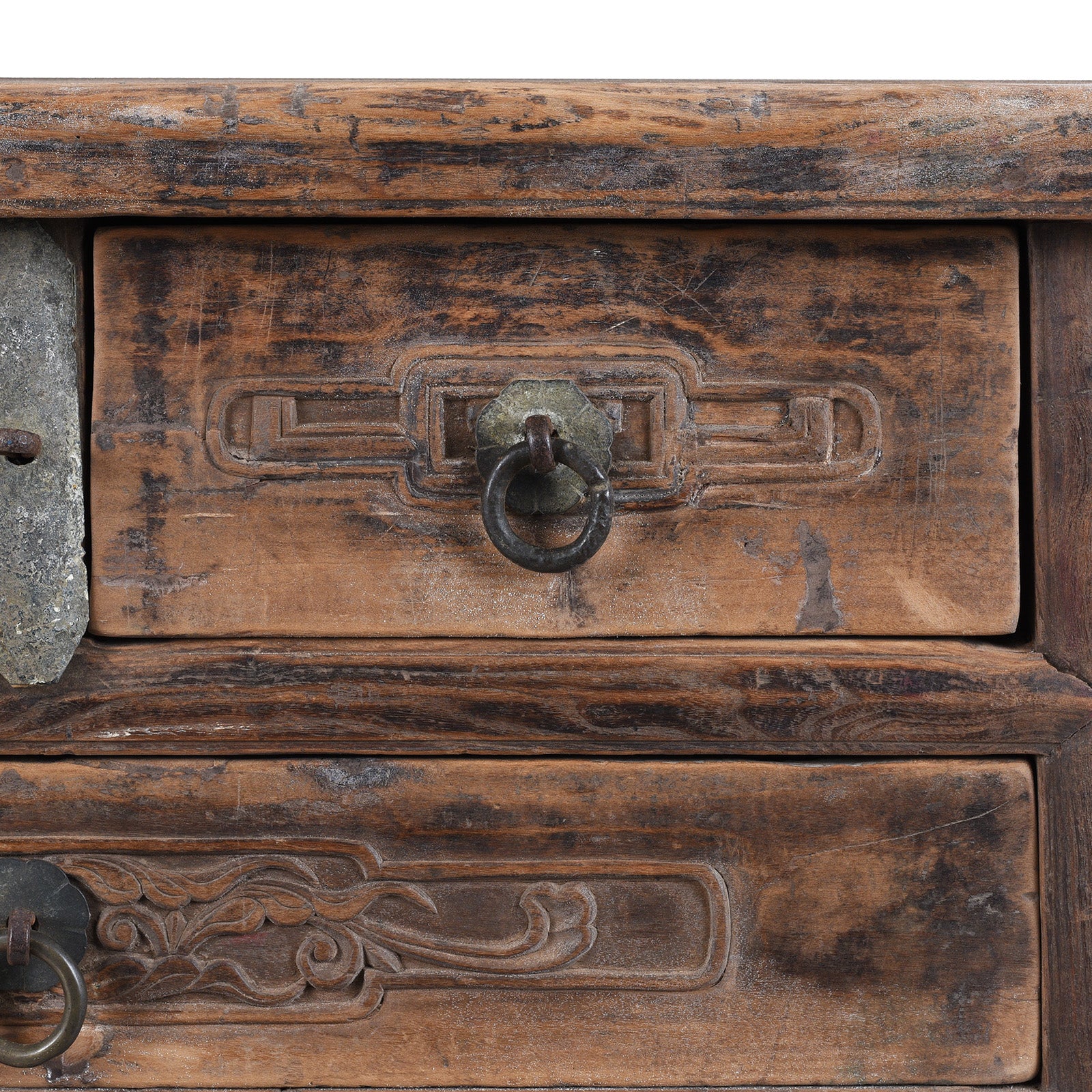 Drawer Detail From 19th Century Chinese Shanxi Elm Half Table With Three Drawers And Carved Details | Indigo Antiques