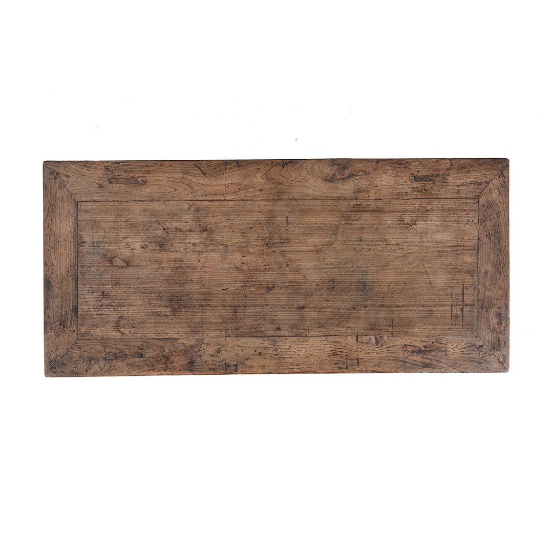 Top Down View Of 19th Century Chinese Shanxi Elm Half Table With Three Drawers And Carved Details | Indigo Antiques