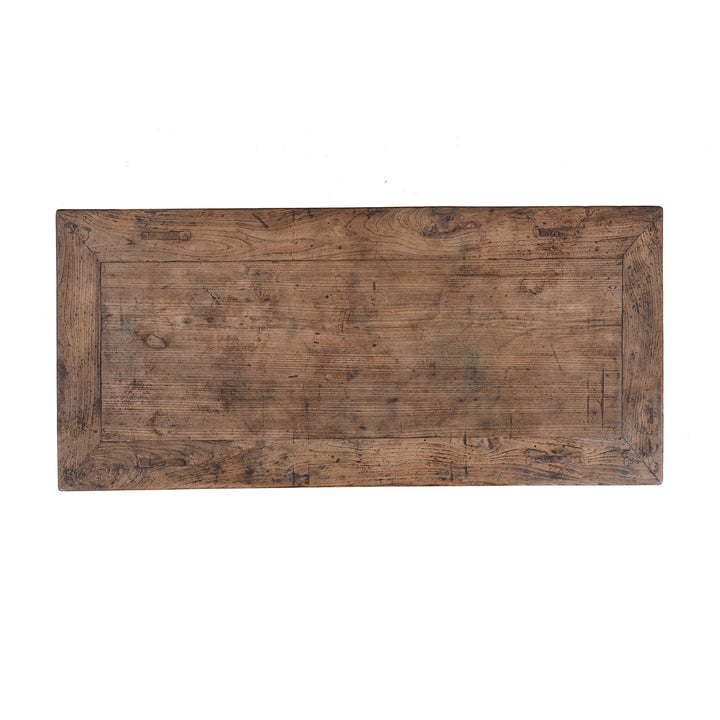 Top Down View Of 19th Century Chinese Shanxi Elm Half Table With Three Drawers And Carved Details | Indigo Antiques