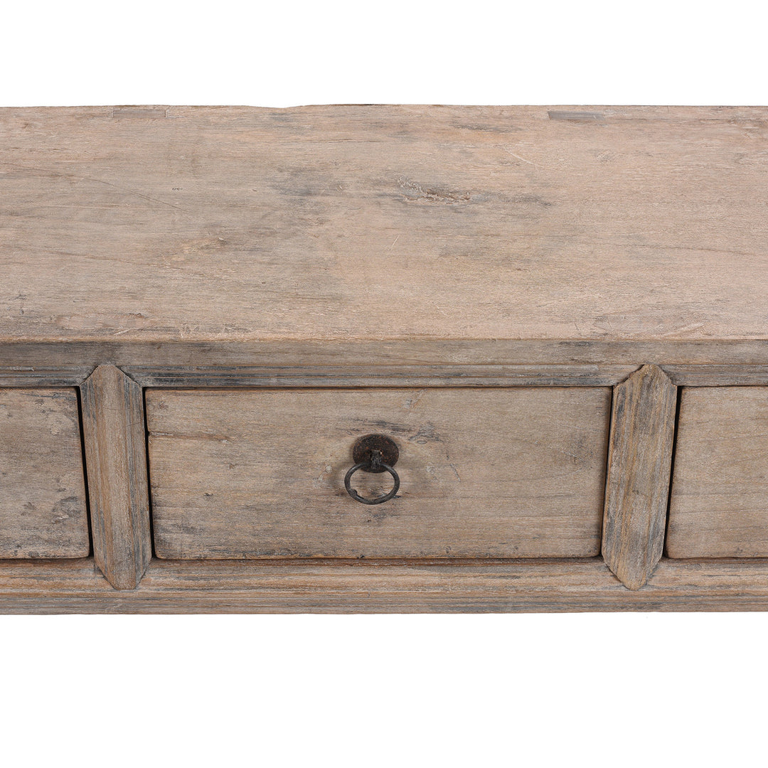 Drawer Detail From 19th Century Bleached Willow Console Table From Shanxi With Four Drawers And Original Fittings
