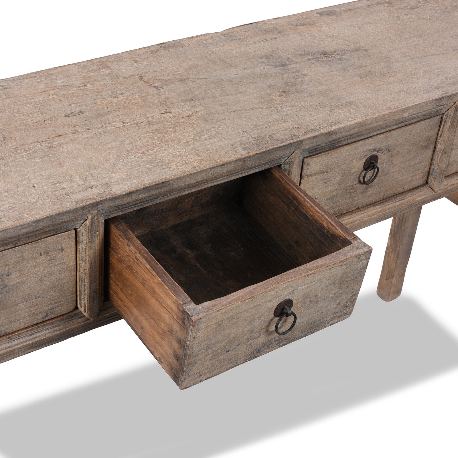 Drawer Interior View Of 19th Century Bleached Willow Console Table From Shanxi With Four Drawers And Original Fittings