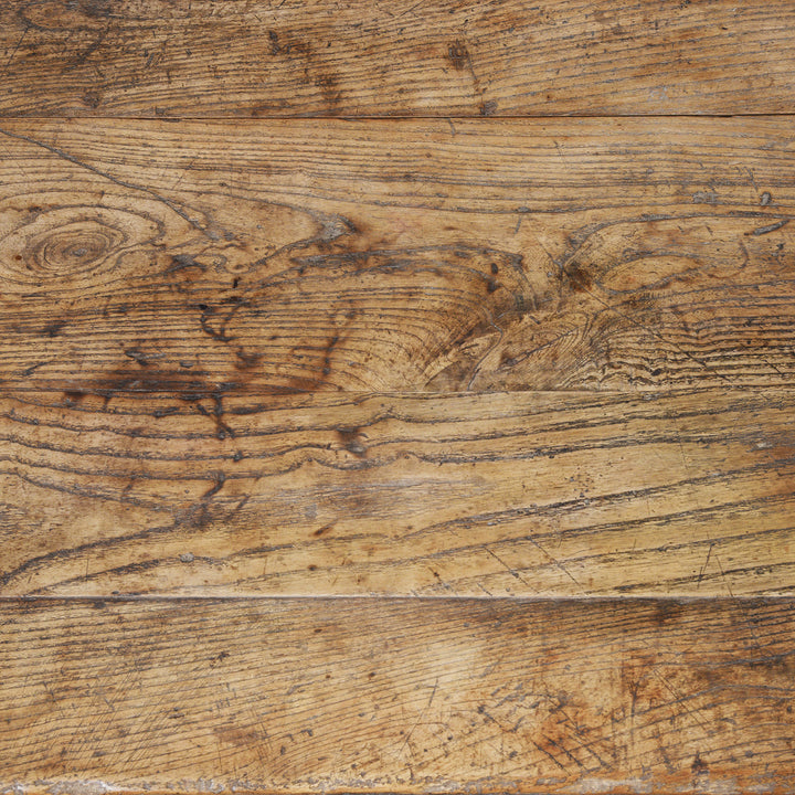 Detail Of Wood Grain From Antique Chinese Elm Console Table With Multiple Drawers And Rustic Aged Patina