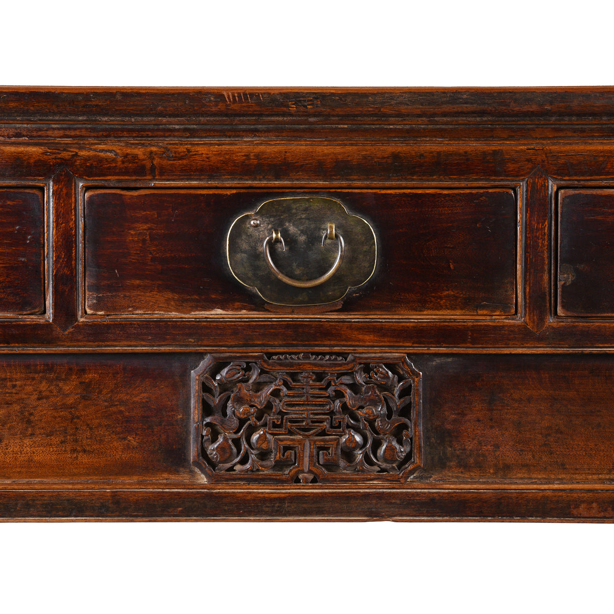 Central Detail Showing Carving And Drawer From Antique Camphor Sideboard From Tianjin | Indigo Antiques