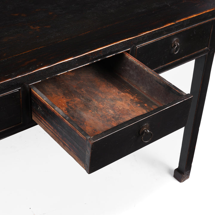 Internal View Of Drawer From Black Lacquer Three Drawer Console Table From Shanxi China 19th Century