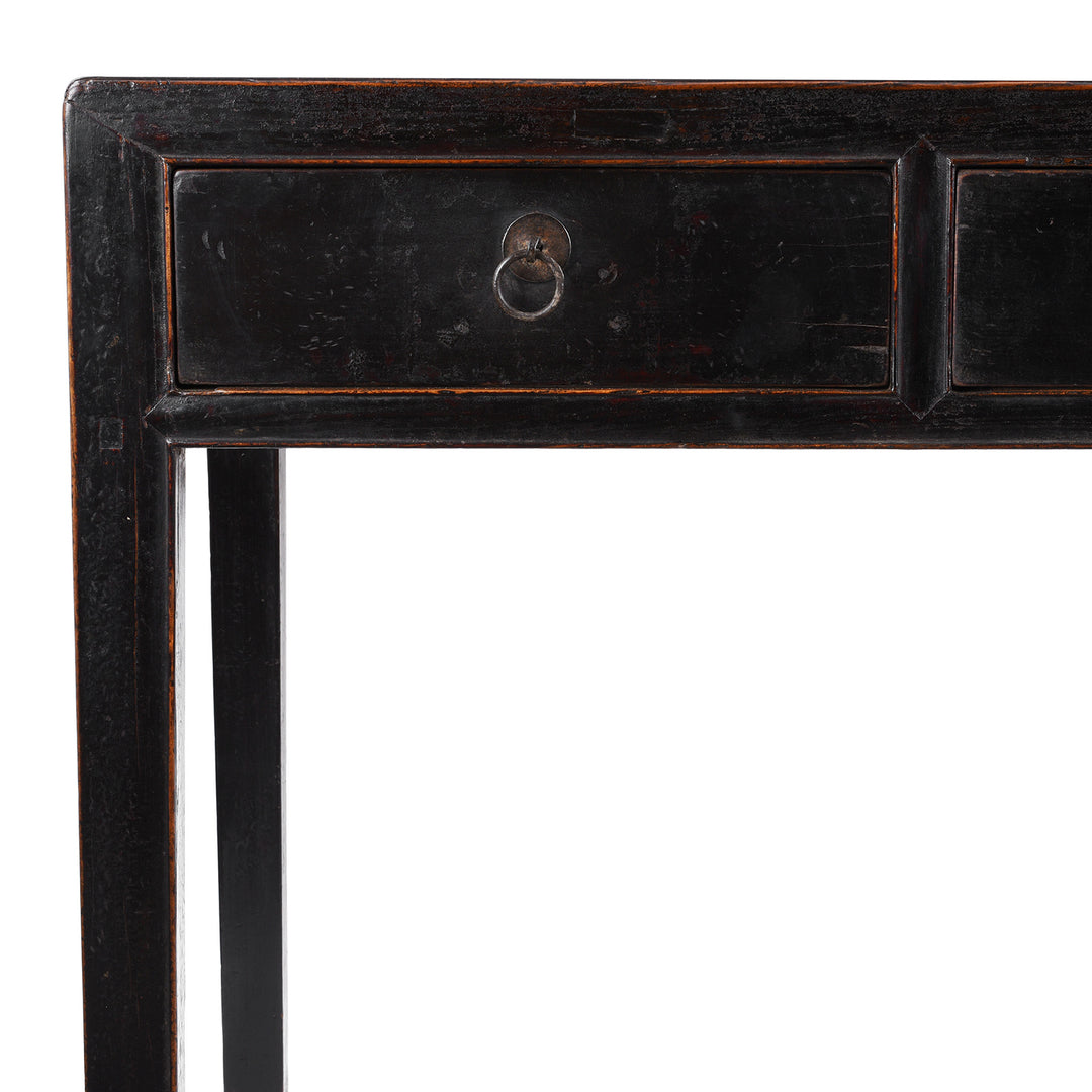 Corner Detail From Black Lacquer Three Drawer Console Table From Shanxi China 19th Century