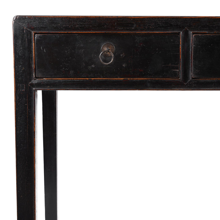 Corner Detail From Black Lacquer Three Drawer Console Table From Shanxi China 19th Century