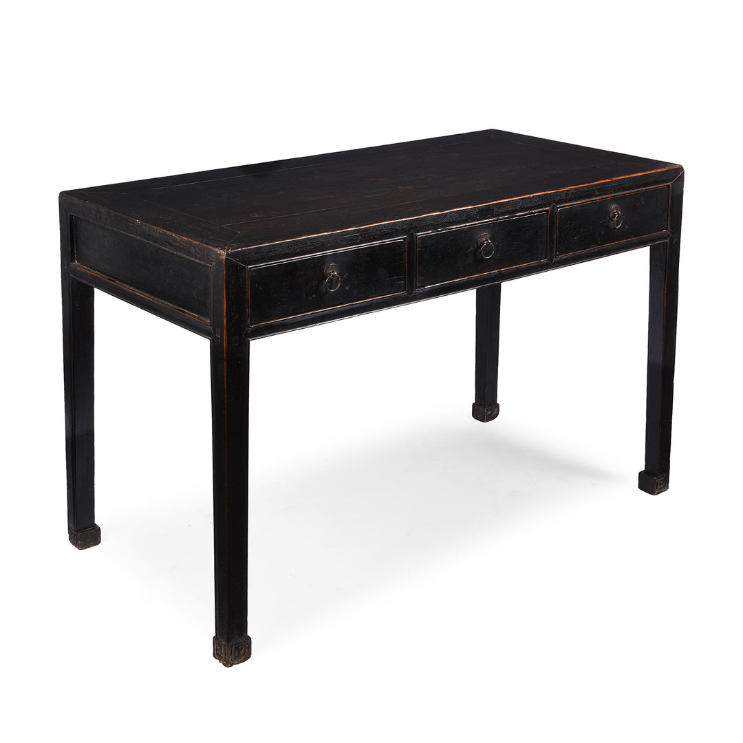 Angled View Of Black Lacquer Three Drawer Console Table From Shanxi China 19th Century
