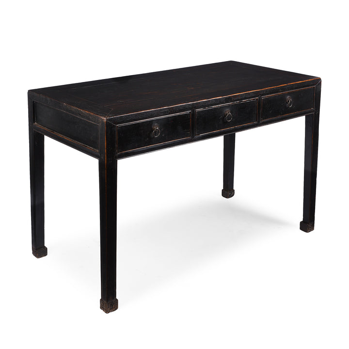 Angled View Of Black Lacquer Three Drawer Console Table From Shanxi China 19th Century